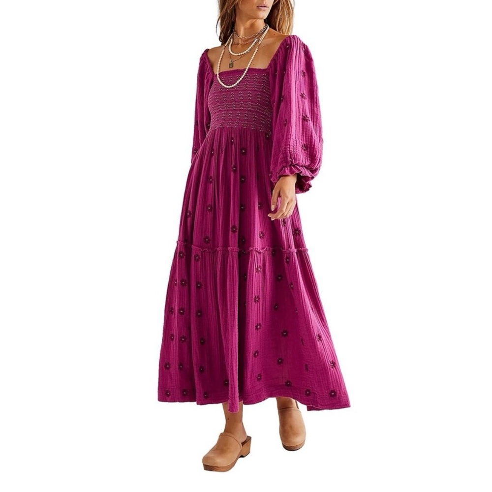 Free People NWT Dahlia Embroidered Maxi Dress Lilac Wine